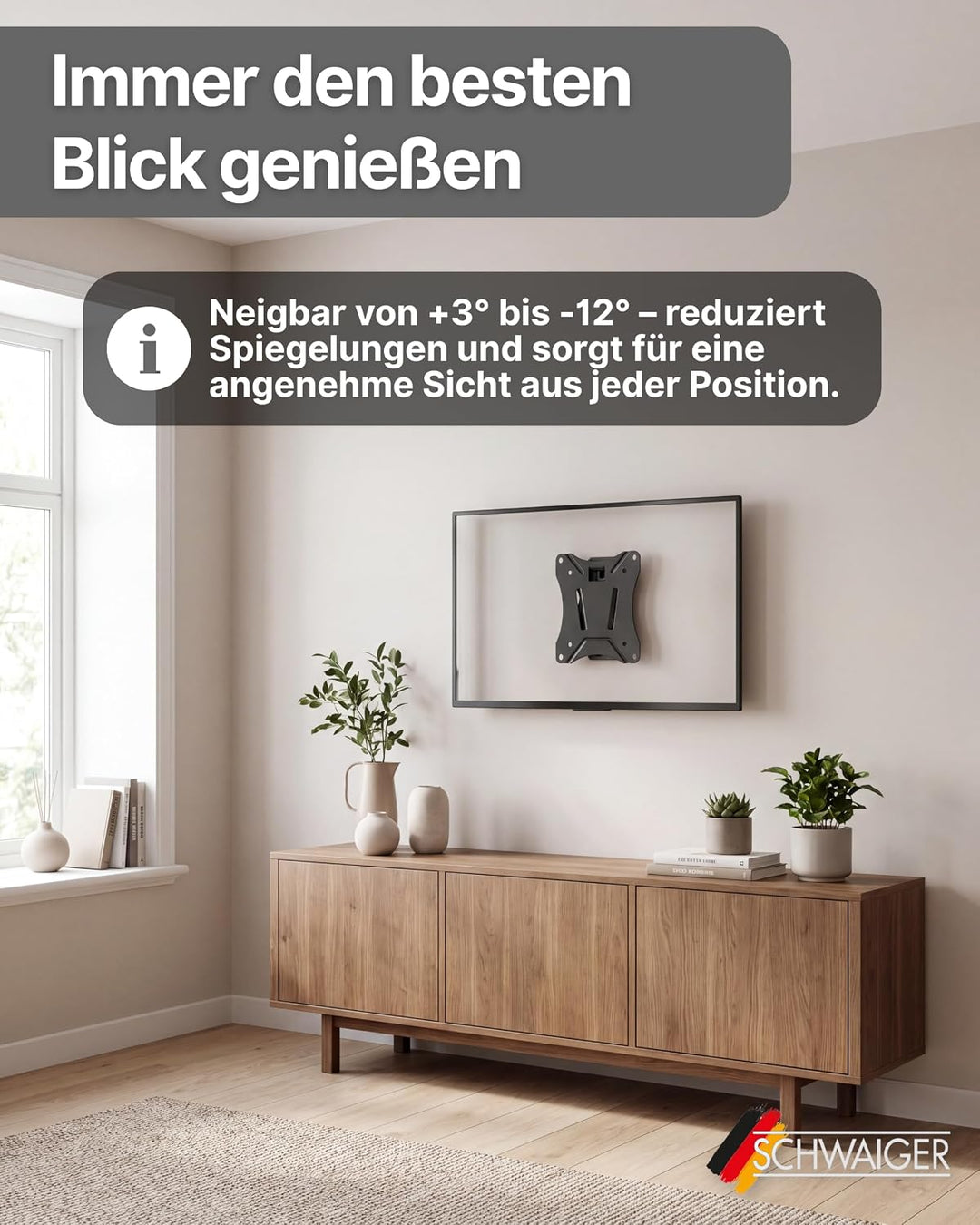 SCHWAIGER 9352 TV-Wandhalterung Fernseher-Halterung Mounting für Displays 13-29 Zoll bis 25kg neigba