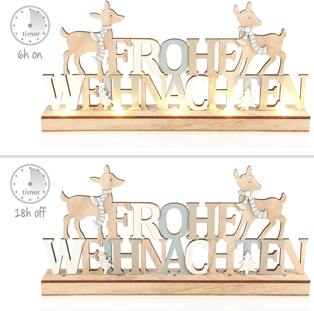COM-FOUR® LED Deko Aufsteller aus Holz - beleuchteter Schriftzug auf Holzsockel - Deko-Schriftzug zu