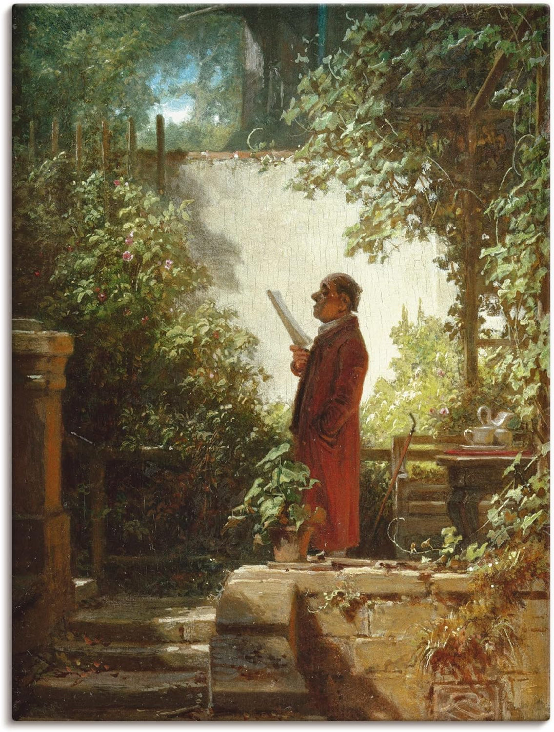 ARTland Leinwandbilder Wandbild Bild auf Leinwand 45x60 cm Wanddeko Idyll Garten Terasse Pflanzen Mo
