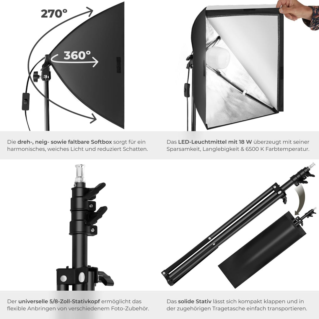 TecTake 800106 Profi Fotostudio Set inkl. Leuchtmittel Softbox, Stativ + Tasche - Diverse Modelle -