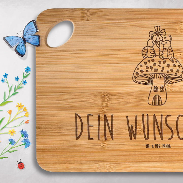 Mr. & Mrs. Panda Vesperbrett mit Gravur Marienkäfer Fliegenpilz - Personalisierte Geschenke, Persona