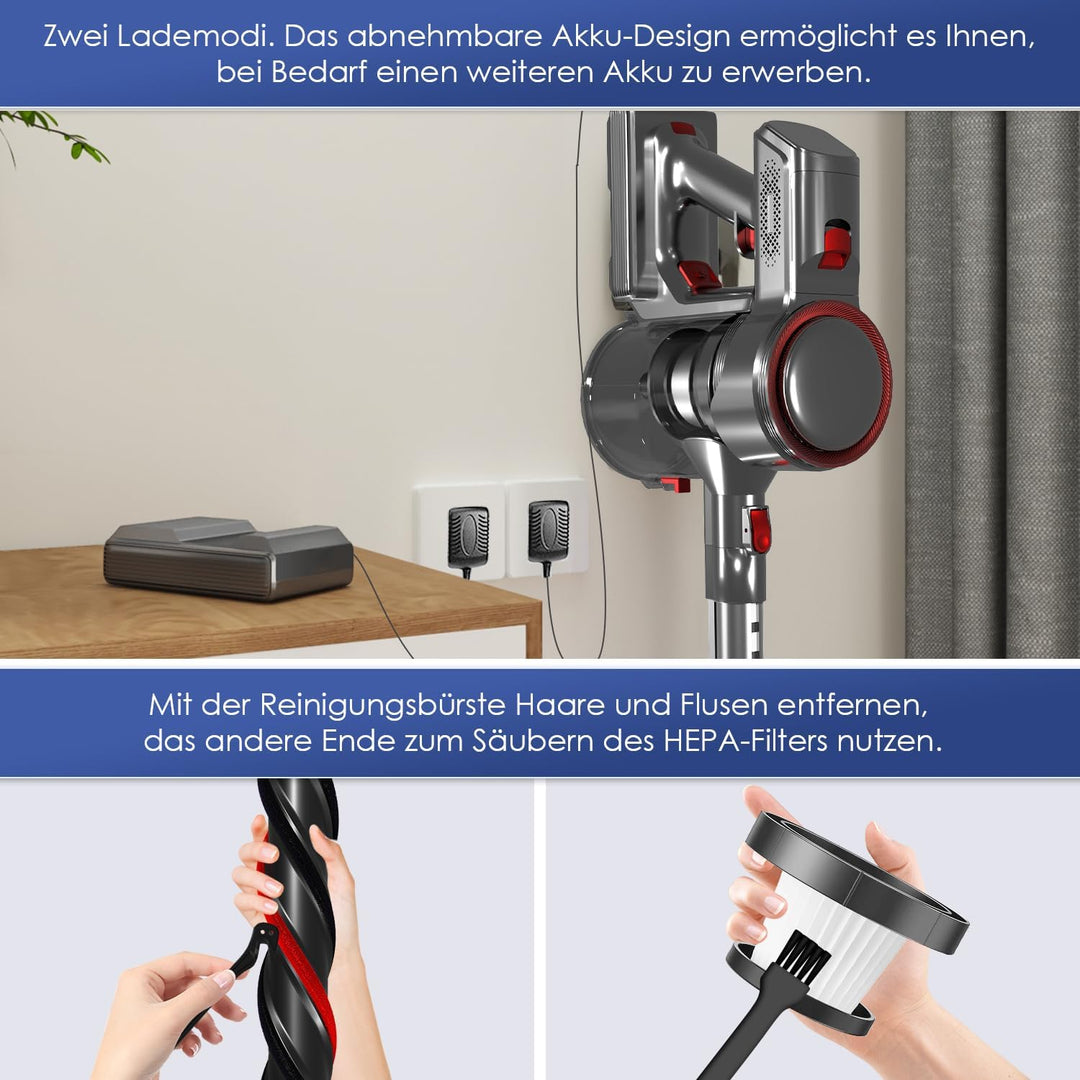 Staubsauger Kabellos, 45000Pa Akku Staubsauger mit Smart Display, 50 Min Laufzeit, Touchscreen, Anti