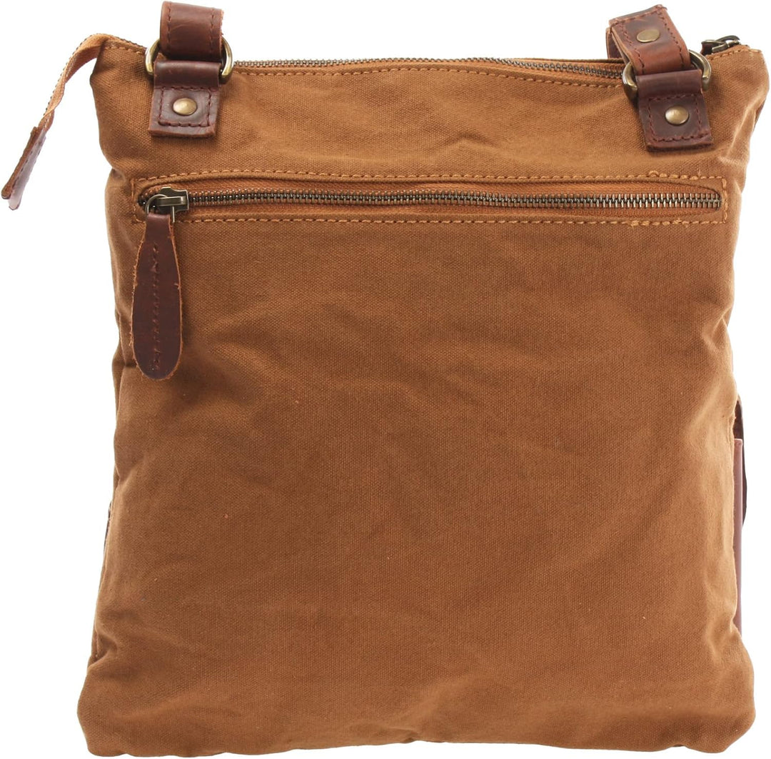 LECONI Umhängetasche Canvas &amp; Leder kleine Schultertasche Handtasche Damen + Herren Vintage Retro St