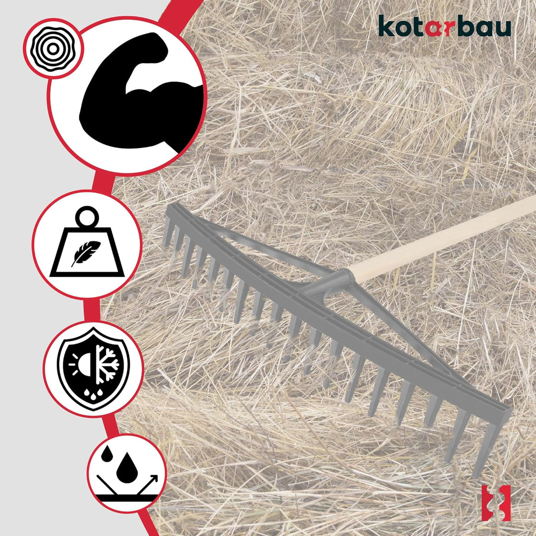 KOTARBAU® Heurechen - 61 cm - mit Holzstiel 1,52 m - Laubrechen Kunststoff - Rechen für Garten - Lau