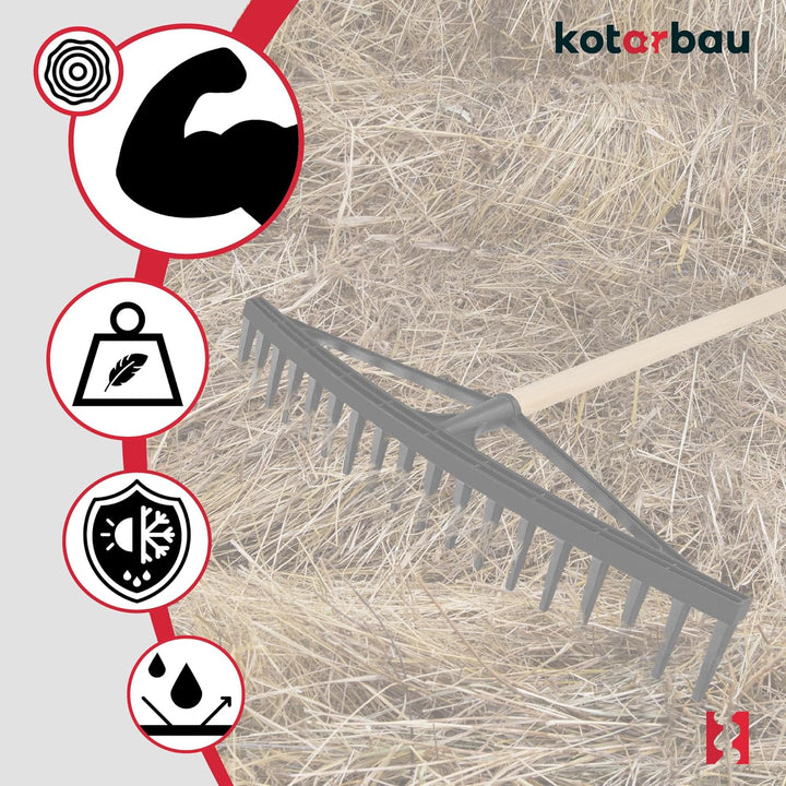 KOTARBAU® Heurechen - 61 cm - mit Holzstiel 1,52 m - Laubrechen Kunststoff - Rechen für Garten - Lau