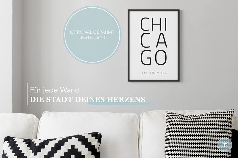 Papierschmiede® Geo Poster Koordinaten Chicago, A1 Stadt Poster als Wanddeko für Wohnzimmer Schlafzi