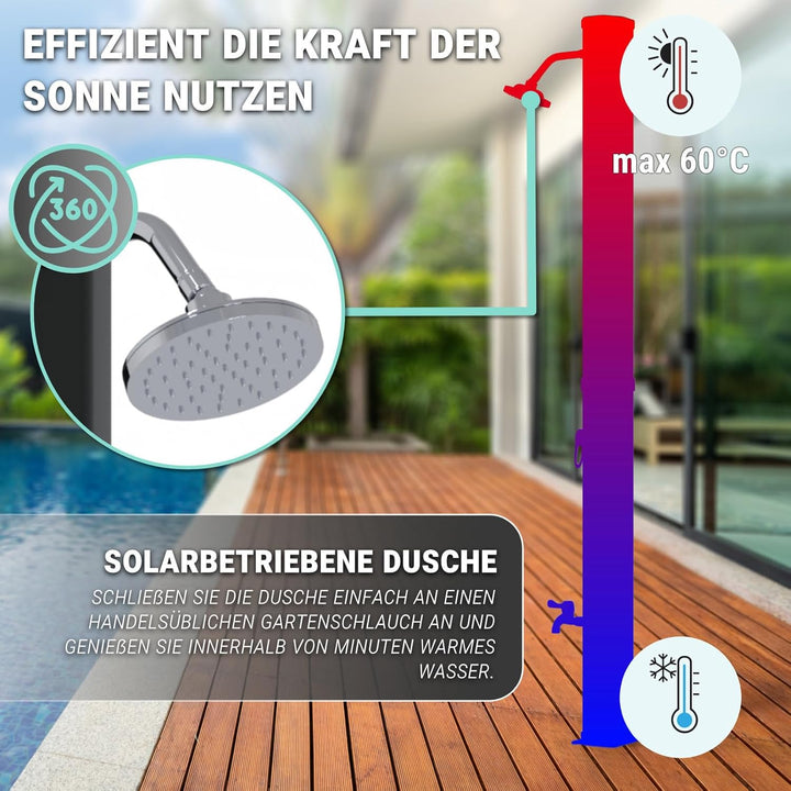 HAGO Solardusche | 35L | eckig | Schwarz | Pooldusche | Campingdusche | Gartendusche | Outdoor Fussd