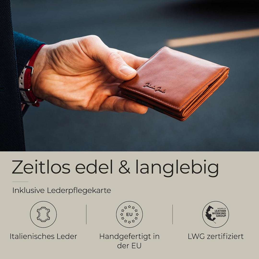 Jaimie Jacobs Flap Boy AirTag Edition Magic Wallet mit Münzfach Echtleder (Dunkelbraun), Dunkelbraun