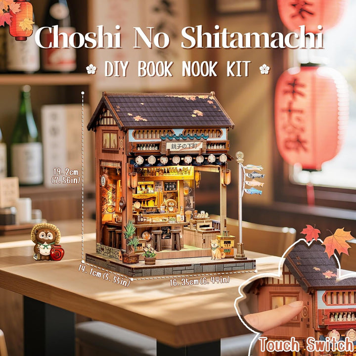 Fsolis Book Nook Japan, Booknook Bausatz Erwachsene, 3D-Holzpuzzles Buchecke, DIY-Miniaturhaus-Set,