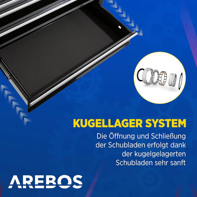 Arebos Werkstattwagen 7 Fächer | zentral abschliessbar | inkl. Antirutschmatten | kugelgelagerte Sch