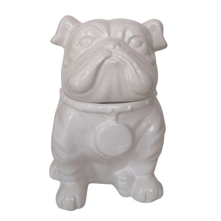 Deko Figur Keksdose Hund Englische Bulldogge weiss Keramik Old English Bulldog