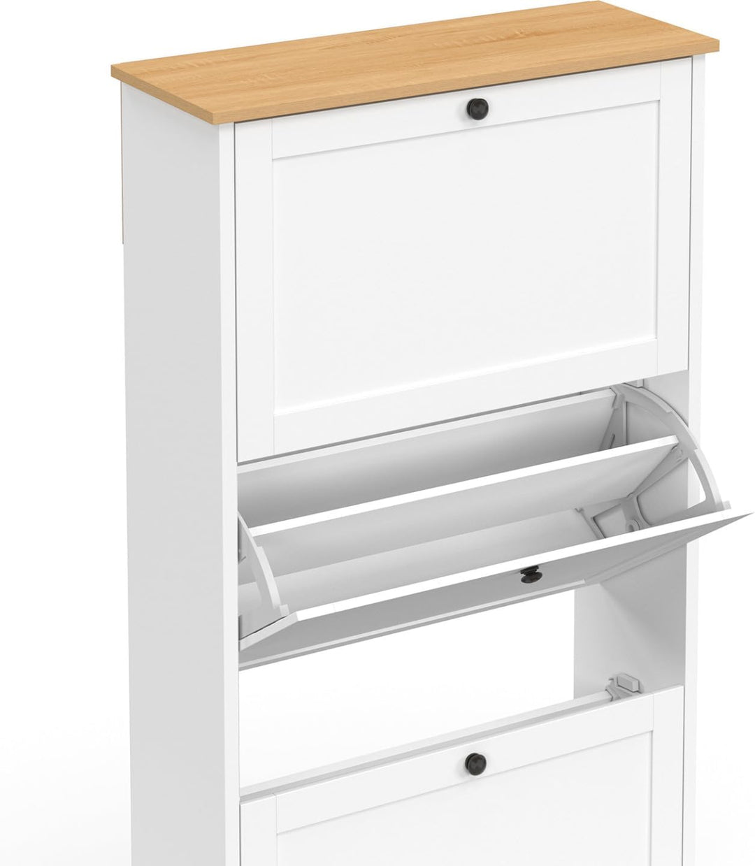 IDMarket - Schuhmöbel 18 Paar ACHILLE 3 Türen weiss und Holzplatte