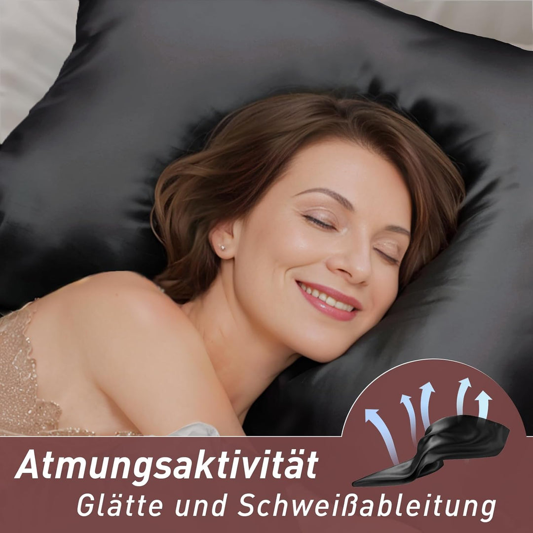 Joyhabit Seidenkissenbezug 80x80, Schwarz, 16MM Silk Pillowcase aus 100% Bio Maulbeerseide, Super fü