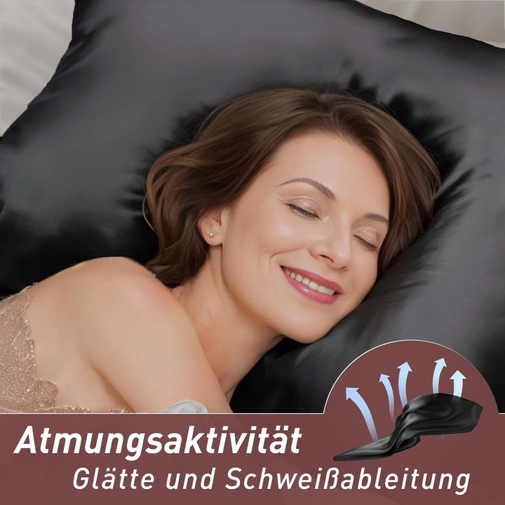 Joyhabit Seidenkissenbezug 80x80, Schwarz, 16MM Silk Pillowcase aus 100% Bio Maulbeerseide, Super fü