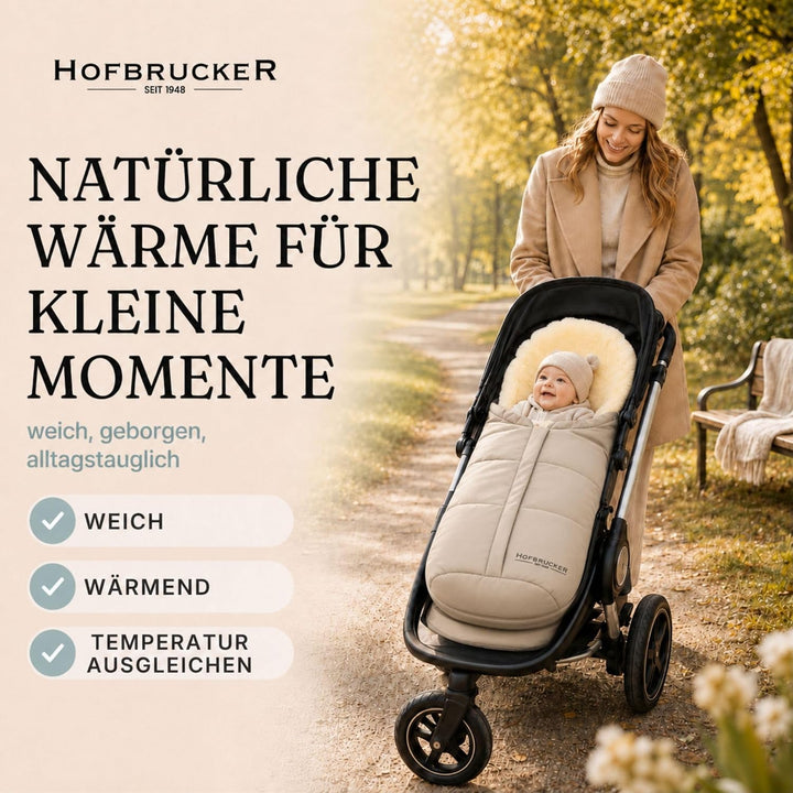 Hofbrucker Lammfell-Fusssack Eskimo für Babyschale, Kinderwagen, Buggy/Universeller Winterfusssack/F