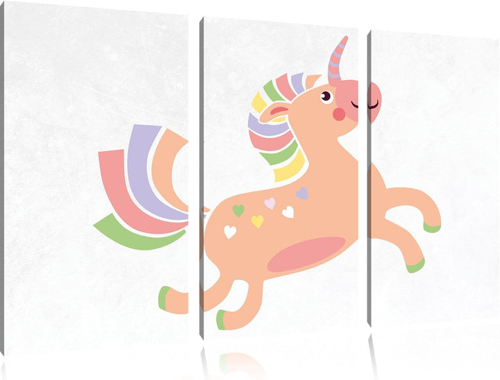 Pixxprint Flauschiges Einhorn als Leinwandbild/Grösse: 3 Teilig (120x80) cm/Wandbild/Kunstdruck/fert