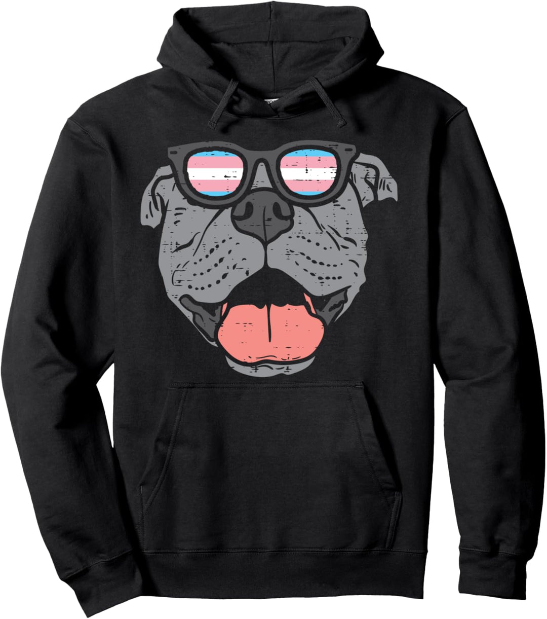 Pitbull Transgender Sunglasses Trans Pride Flag Pittie Dog Pullover Hoodie