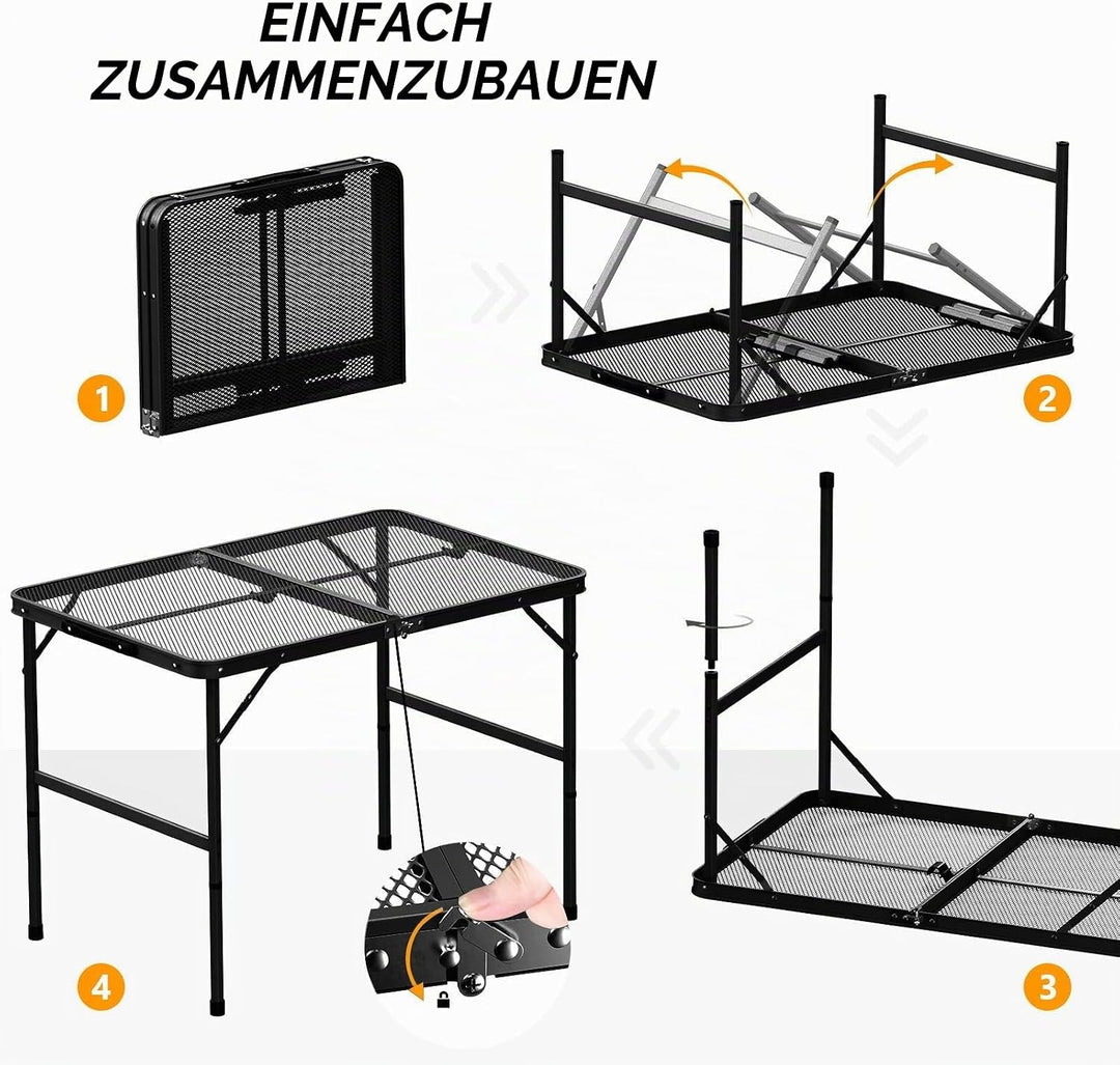 Campingtisch Klappbar 90 * 60cm, Camping-Grill-Tisch, leichte Faltbare Camping-Tisch mit Verstellbar