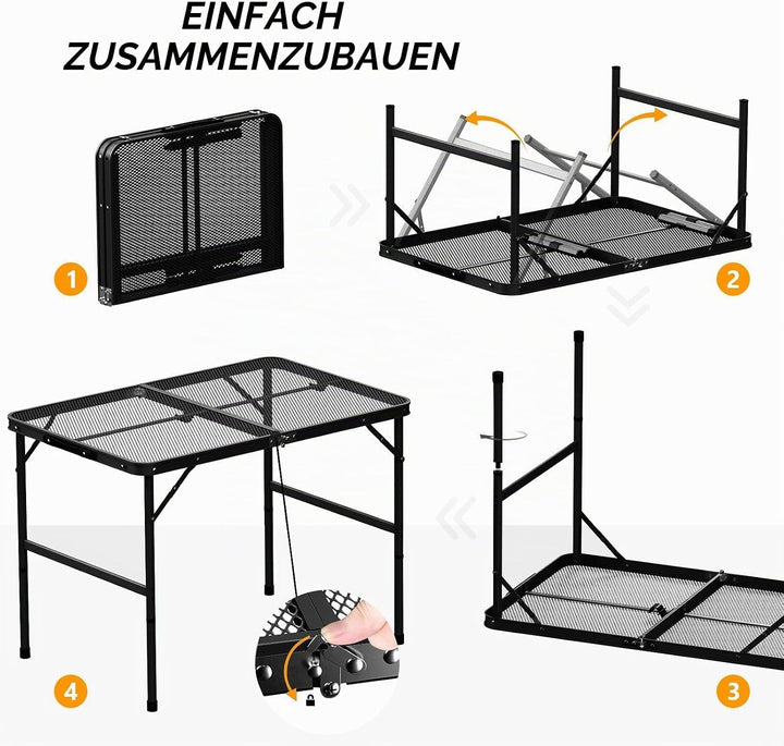 Campingtisch Klappbar 90 * 60cm, Camping-Grill-Tisch, leichte Faltbare Camping-Tisch mit Verstellbar