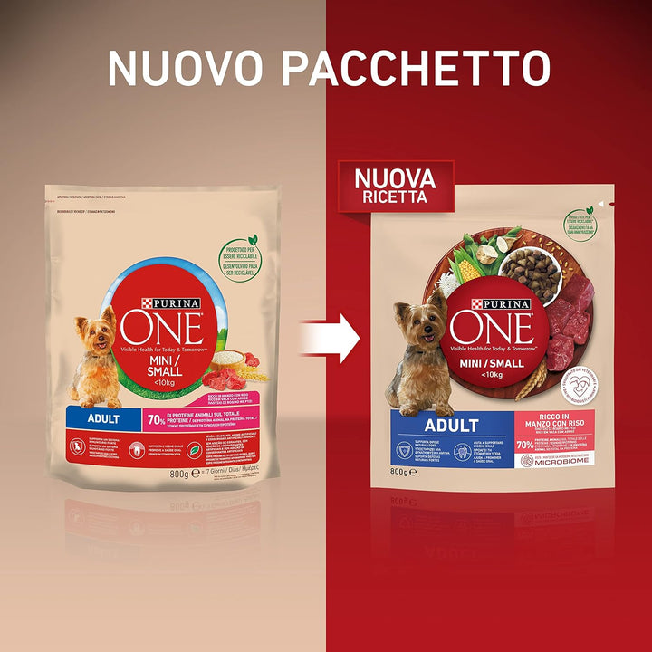 PURINA ONE Mini-Hundekroketten für Erwachsene, reich an Rindfleisch, mit Reis, für Hunde bis 10 kg,