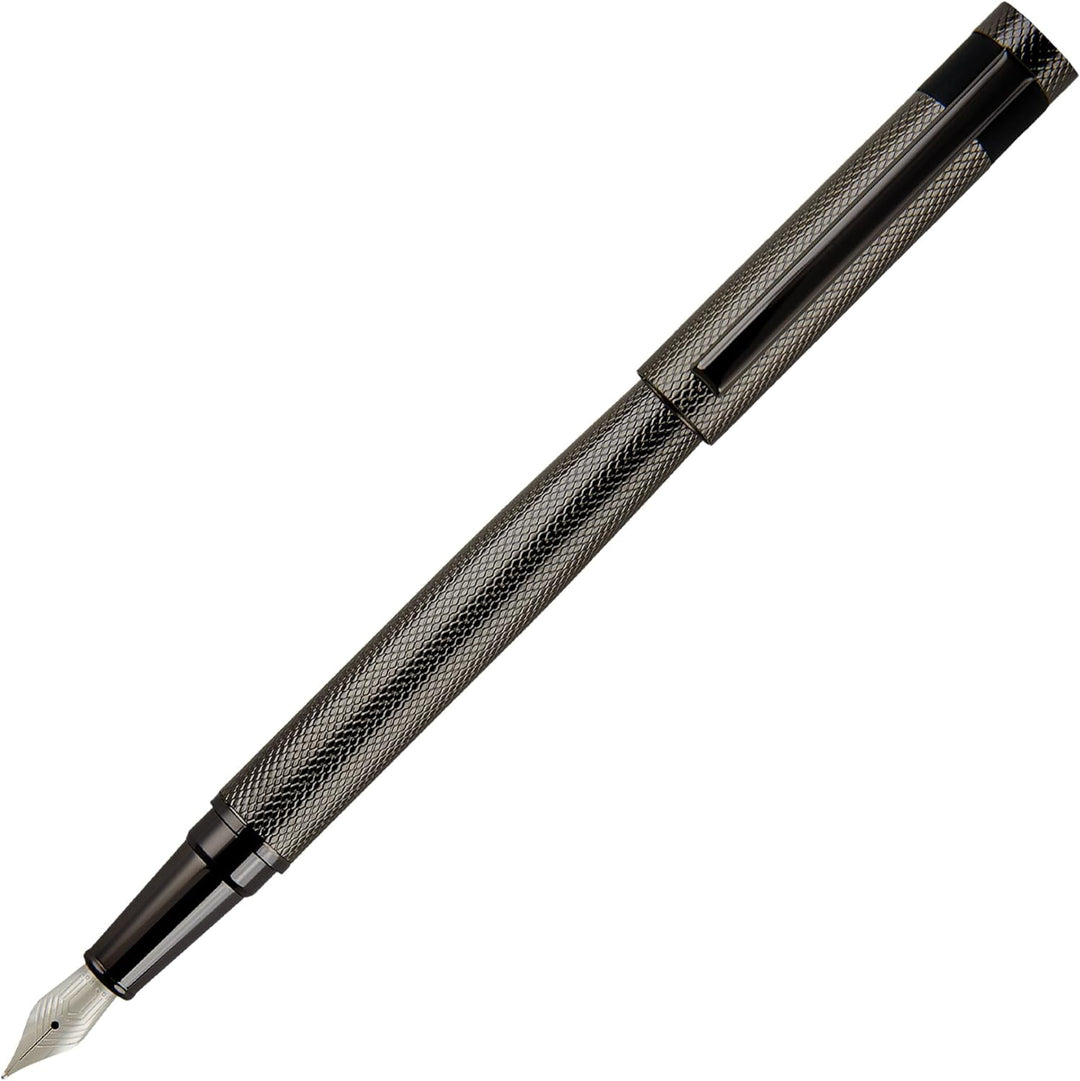 Hugo Boss Loop Diamond Füllfederhalter aus Messing in der Farbe Gun, Länge: 14,7cm, Federstärke: M,
