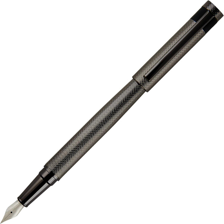 Hugo Boss Loop Diamond Füllfederhalter aus Messing in der Farbe Gun, Länge: 14,7cm, Federstärke: M,