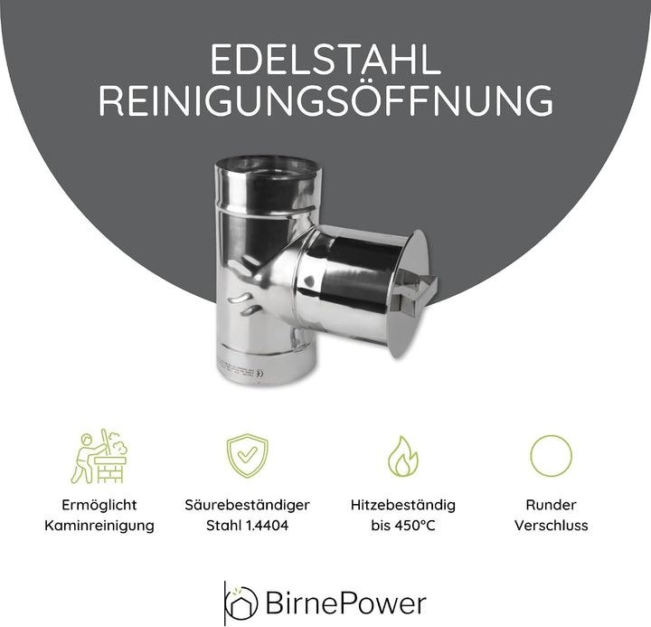 BirnePower Edelstahl Ofenrohr Kaminrohr Abgaselemente: Rohr Bogen Ofenknie T-Stück Regenhaube Rauchr