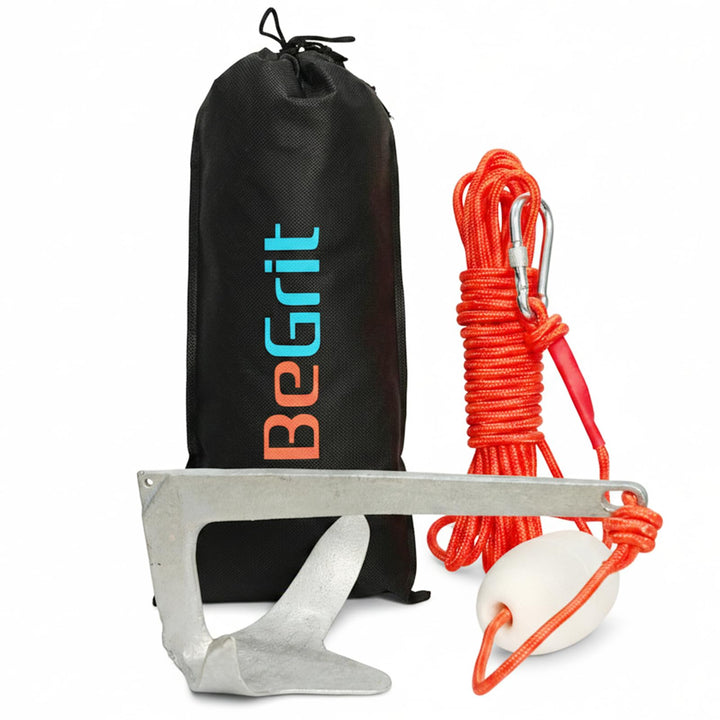 BeGrit 1KG Bruce Anker Stahl Verzinkt mit 10m reissfesten Ankerleine ø 6 mm &amp; Ankerboje Kugel Set fü