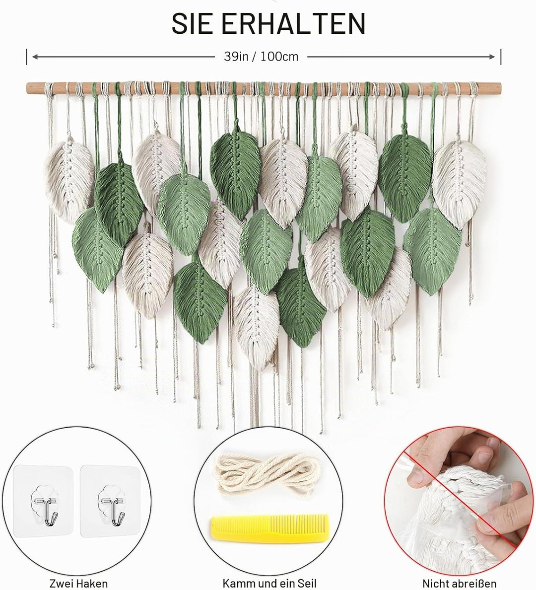 Weldomcor Grosser Wandbehang Wandteppich, Boho Makramee Gewebte Handgemachte Quaste Blatt Tapisserie