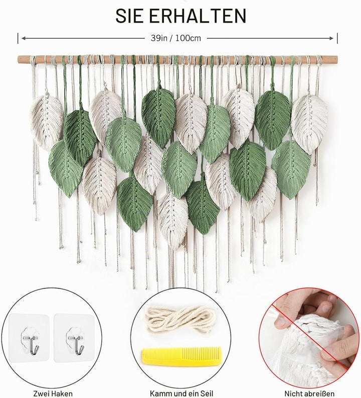 Weldomcor Grosser Wandbehang Wandteppich, Boho Makramee Gewebte Handgemachte Quaste Blatt Tapisserie