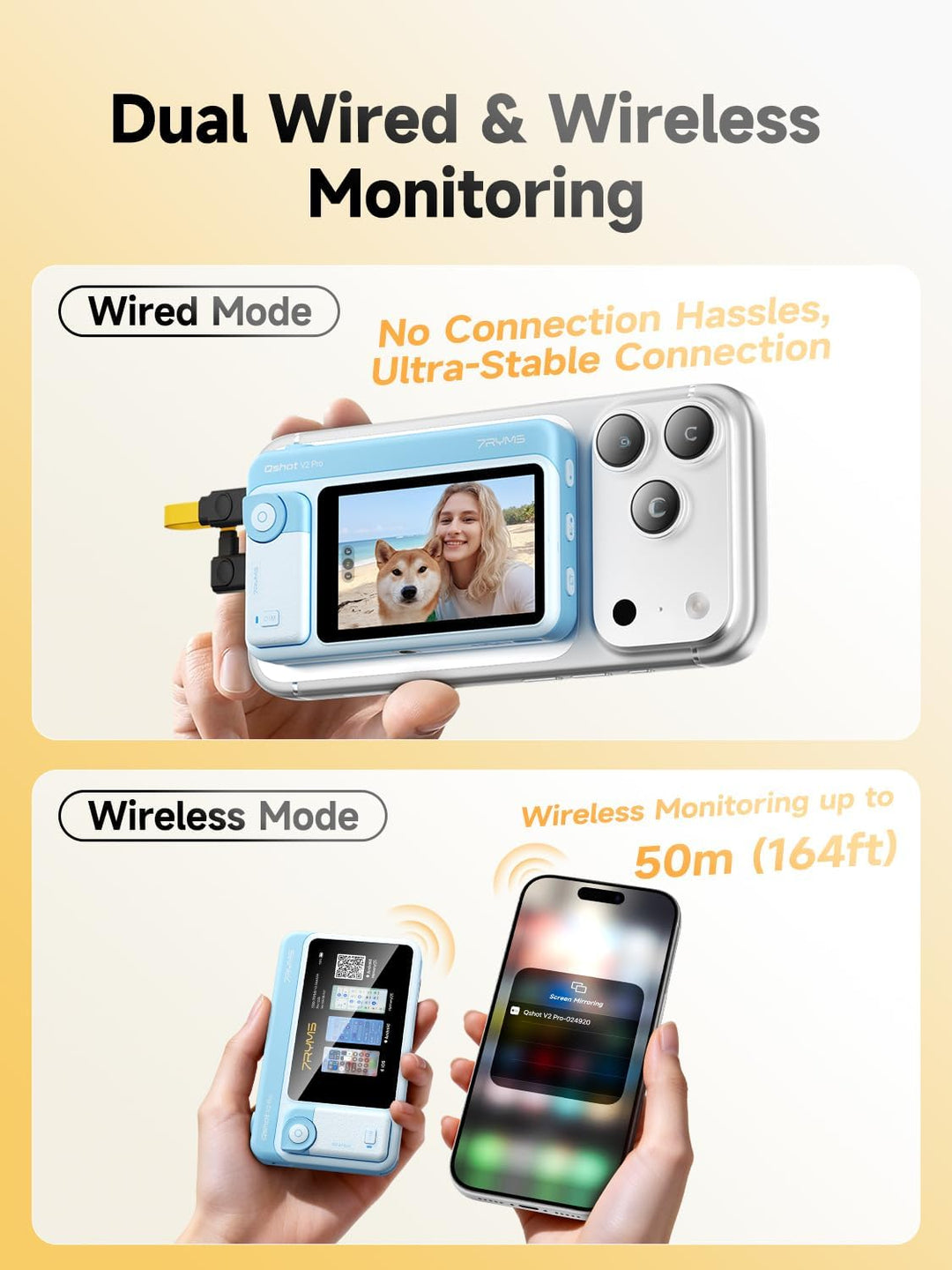 7RYMS Qshot V2 Pro Selfie Monitor, Magnetischer Smartphone Rückkamera Bildschirm für iPhone & Androi