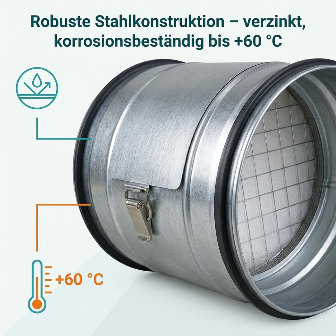 Easy Act Grobstaubfilter rund Ø 100 mm für Zuluft, Rohrfilter aus verzinktem Stahl zur Grobpartikel-