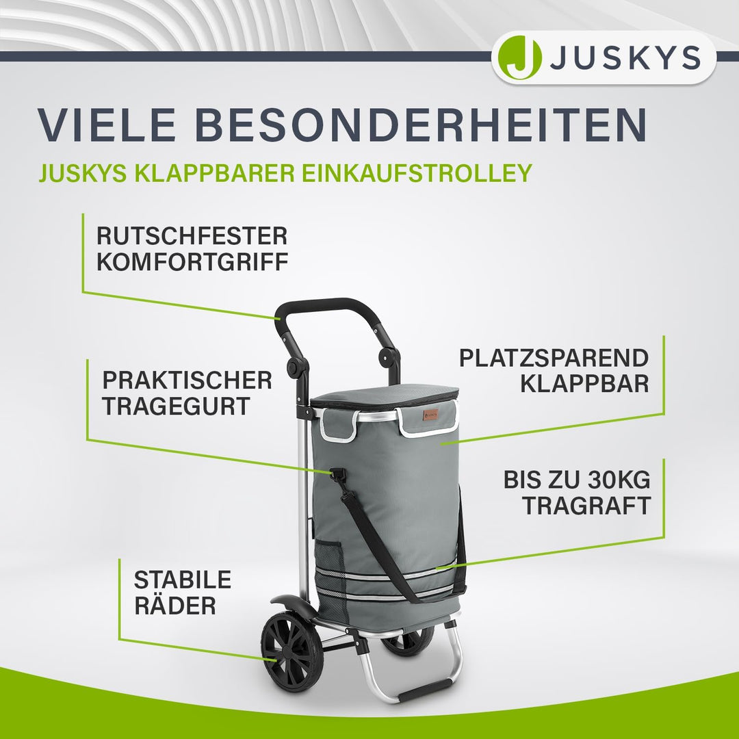 Juskys Einkaufstrolley 3in1 mit 2 Rollen für Shopping - 56 L Tasche abnehmbar - Trolley klappbar & m