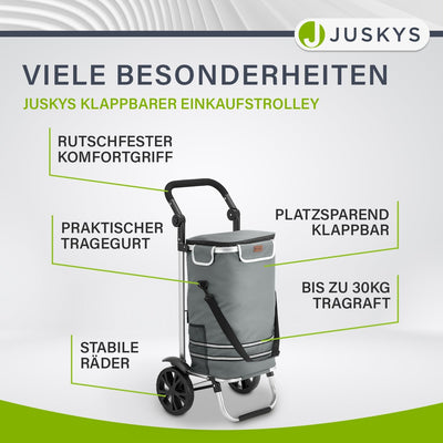 Juskys Einkaufstrolley 3in1 mit 2 Rollen für Shopping - 56 L Tasche abnehmbar - Trolley klappbar & m