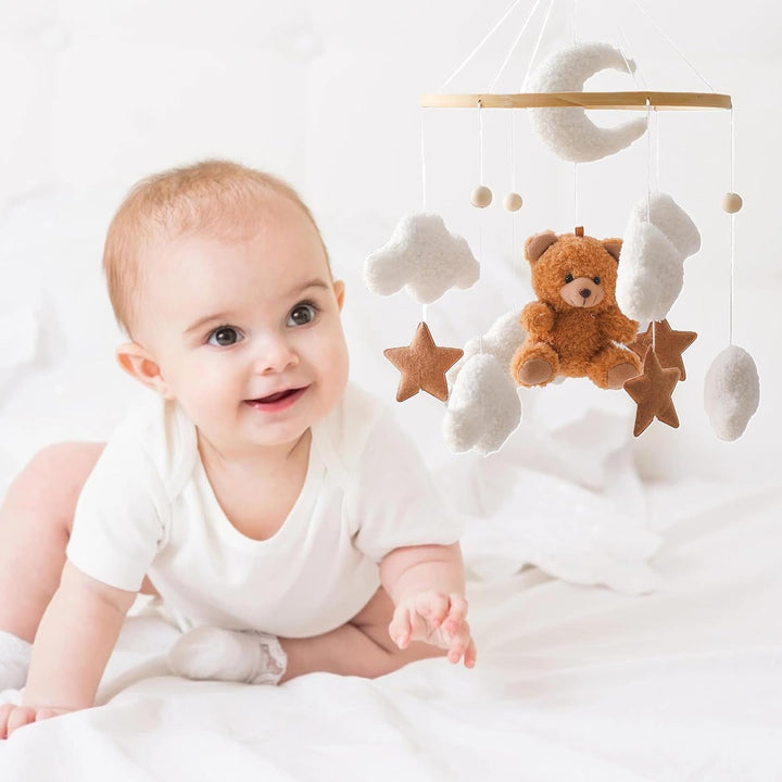 Herfair Mobile Baby Bettglocke mit Teddybär Hölz Mädchen Hängende Mobile Windspiel für Babybett Kind