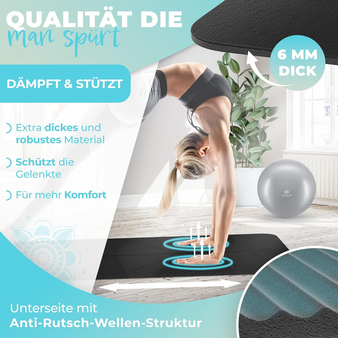 KESSER® Gymnastikmatte mit Tragegurt rutschfest TPE Yogamatte Gepolstert &amp; rutschfest Fitnessmatte,