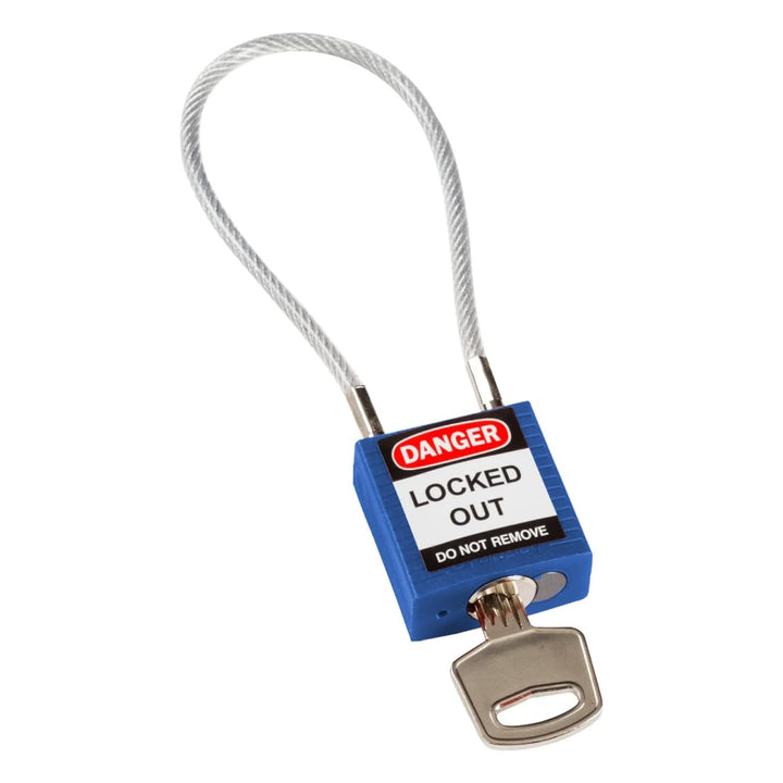 Kompaktes Kabel-Sicherheitsvorhängeschloss, 32mm x 16mm x 200mm, Blau 32mm x 116mm Blau, 32mm x 116m