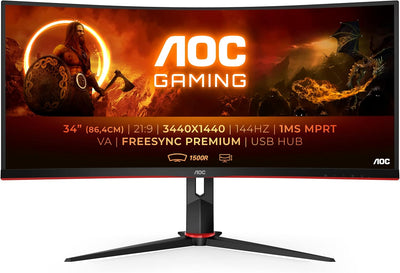 AOC Gaming CU34G2X - 34 Zoll WQHD Curved Monitor, 144 Hz, 1ms, FreeSync Premium (3440x1440, HDMI, Di