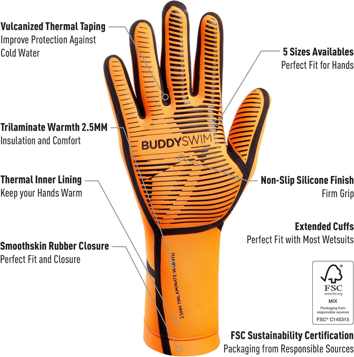 Buddyswim 2,5 mm Dicke Neoprenhandschuhe für das Freiwasserschwimmen. Kälteisolierende Handschuhe au