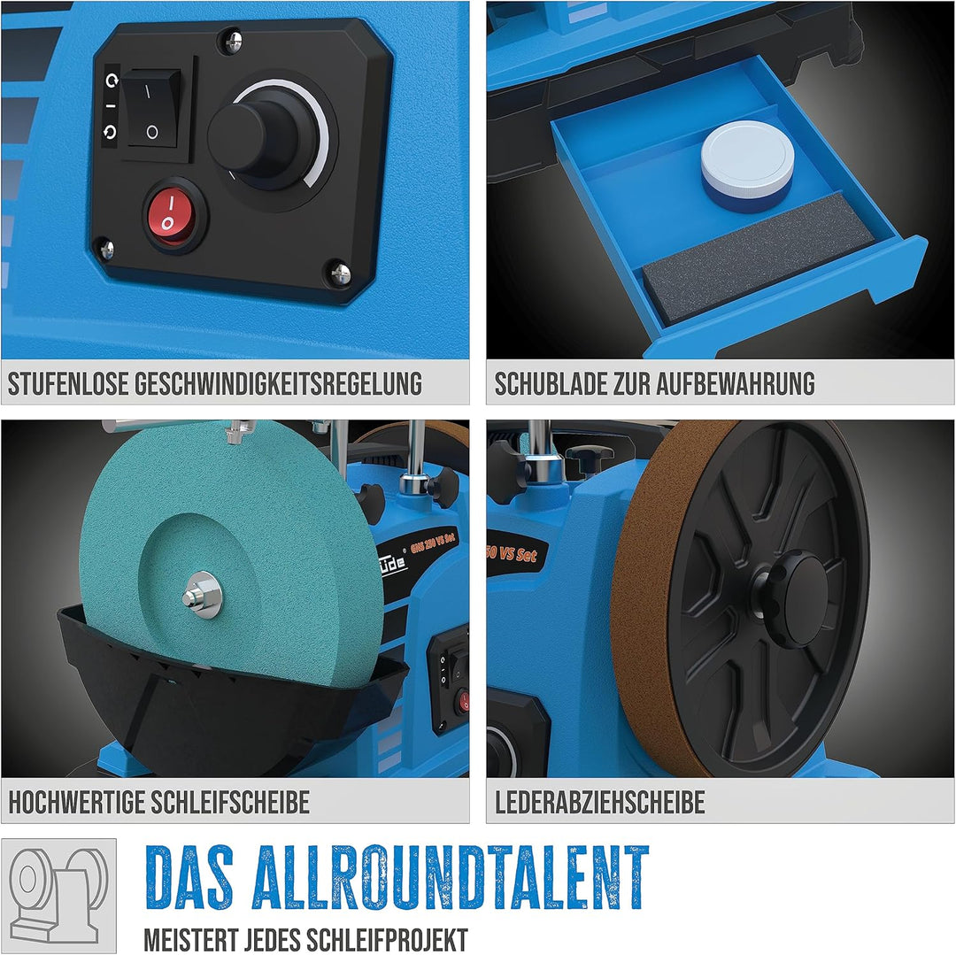 Güde Nassschleifer GNS 250 VS Set (150 W, Induktionsmotor, Edelkorund-Schleifstein Ø 250 mm/220 K, L