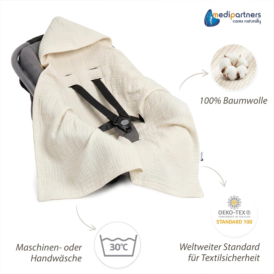 Medi Partners Einschlagdecke Baby Babyschale 100% Baumwolle für Sommer 85x85cm Kinderwagen Kuschelde