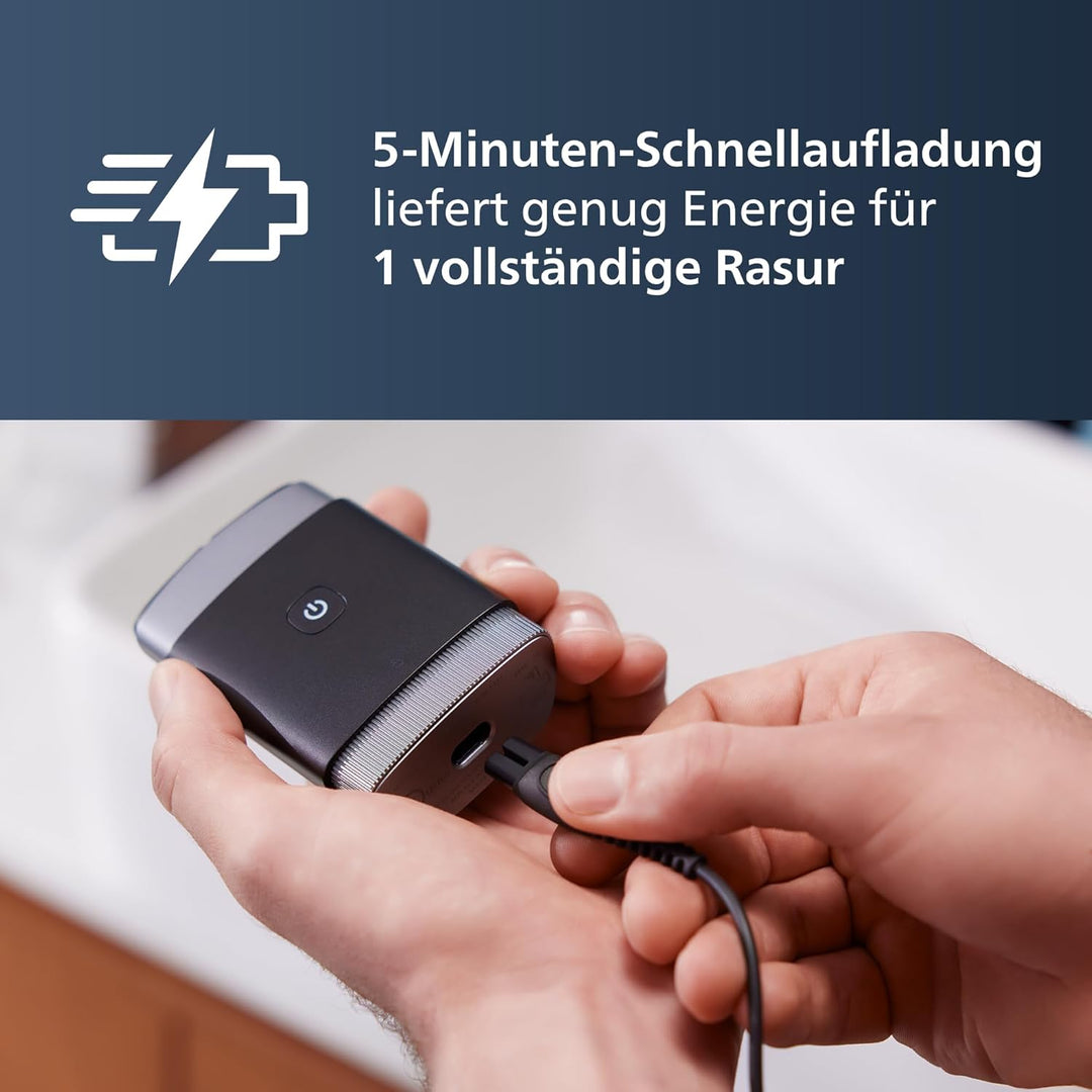 Mini Philips Rasierer, elektrischer Nass- und Trockenrasierer für unterwegs, ComfortCut-Klingensyste