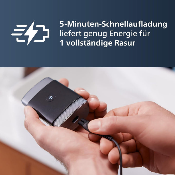 Mini Philips Rasierer, elektrischer Nass- und Trockenrasierer für unterwegs, ComfortCut-Klingensyste