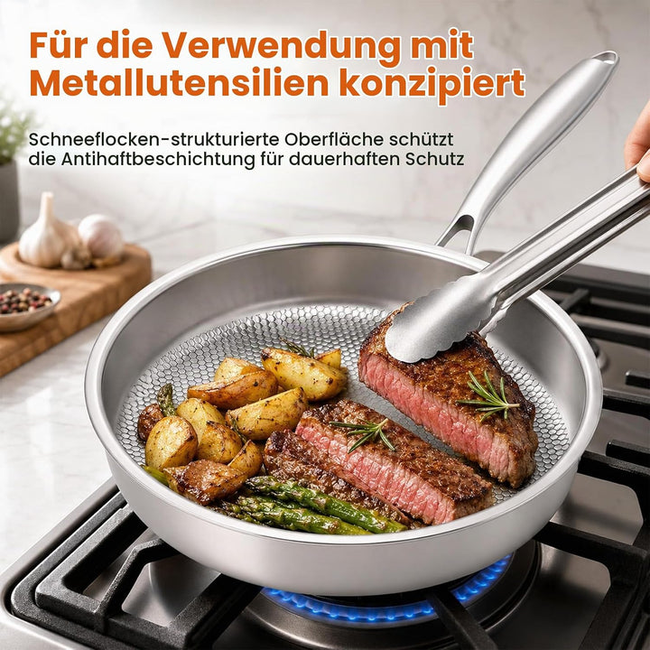 Titan Bratpfanne mit Deckel,Titanium Pan Uncoated, Pfannen aus Titan mit gehämmertem Muster zum Koch