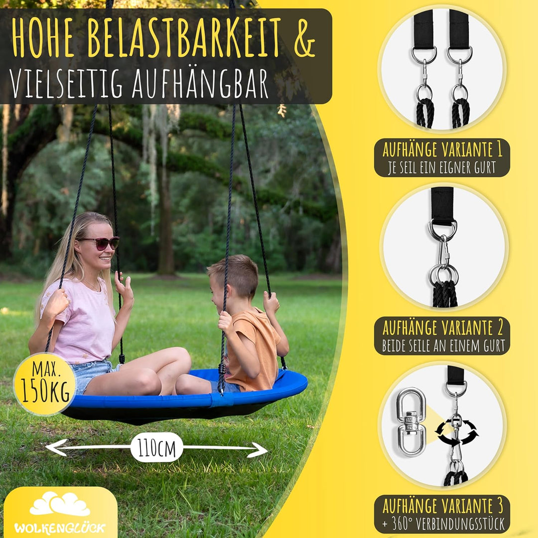 WOLKENGLÜCK® Nestschaukel [Ø 110 cm] - Höhenverstellbare Schaukel Outdoor & Indoor für Kinder und Er