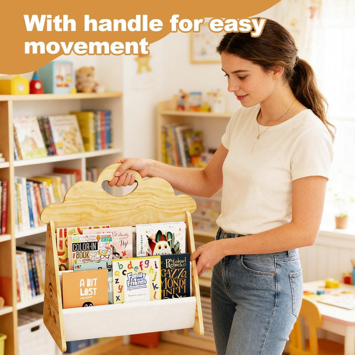 CEWROM Kinder Bücherregal Holz, Montessori Bücherregal Kinder, Kinderregal mit 2 Ebenen, offenes Kin