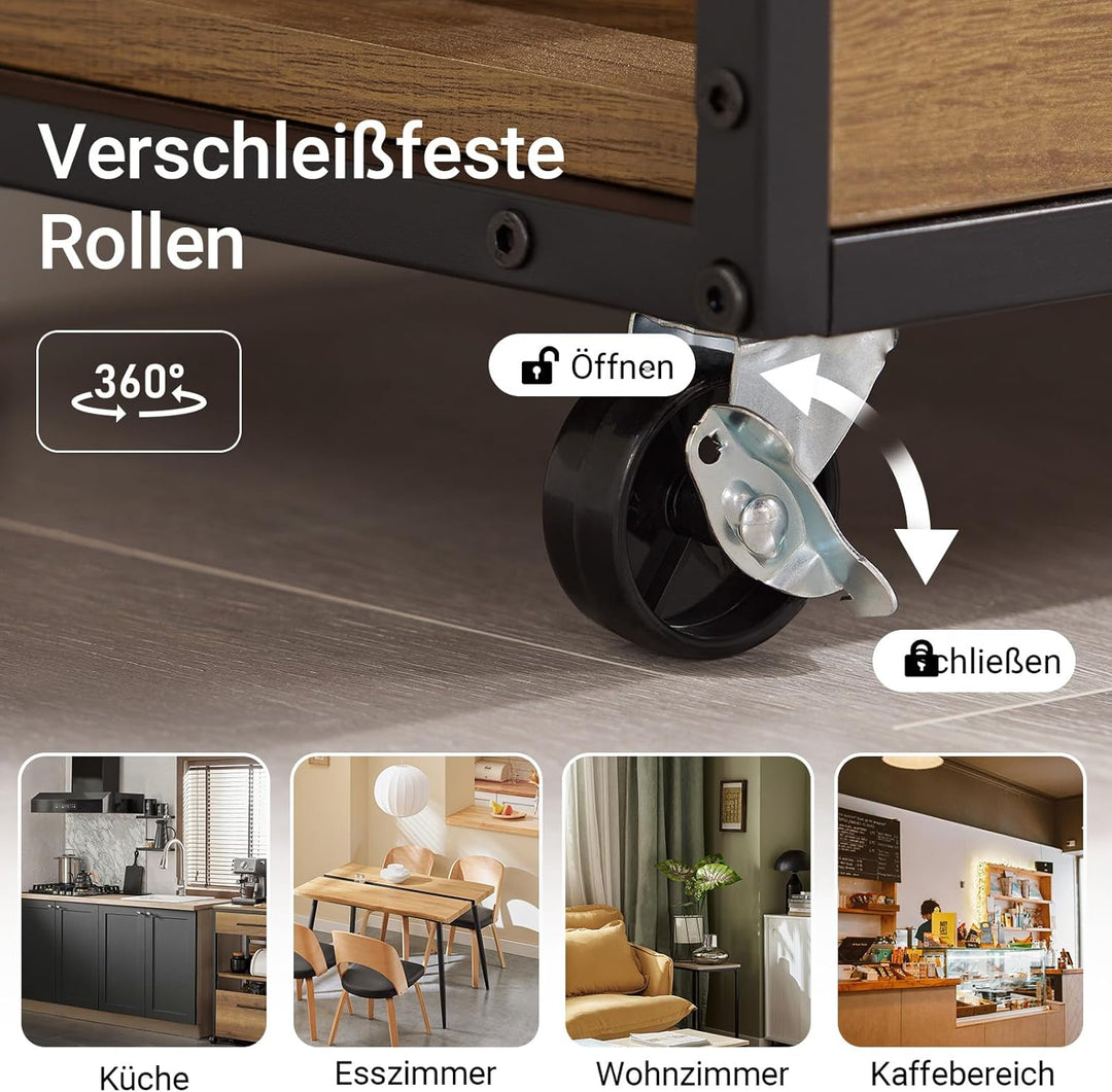 SoBuy Servierwagen mit Rollen Küchenwagen mit Arbeitsplatte Rollwagen mit Schubladen, Weinregal Küch