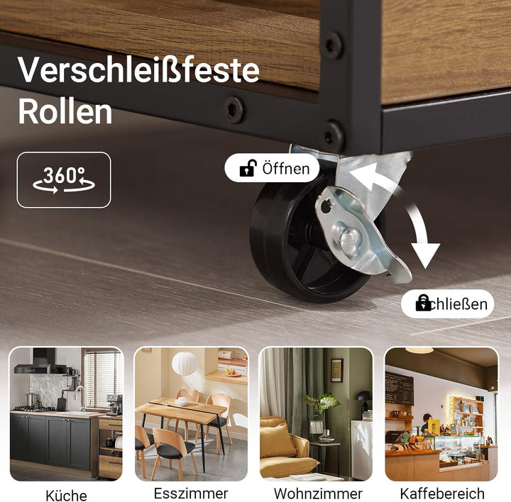 SoBuy Servierwagen mit Rollen Küchenwagen mit Arbeitsplatte Rollwagen mit Schubladen, Weinregal Küch