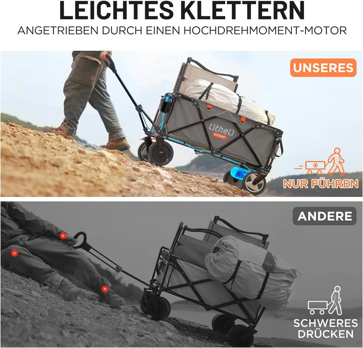 Litheli Elektrokarre Bollerwagen Faltbar, Handwagen faltbar mit Motor &amp; Bremsen, 200L 60KG geeignet