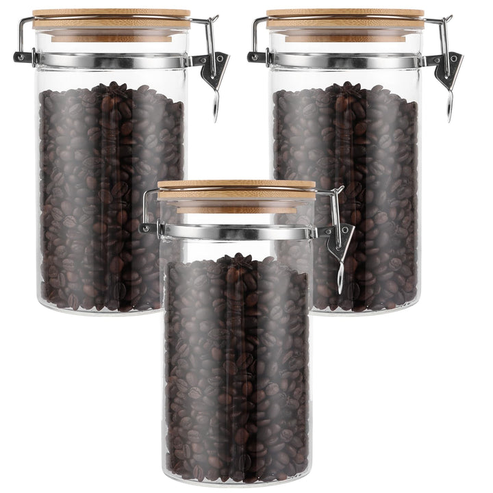 WOPPLXY 3er Set Kaffeebohnen Behälter mit Deckel, 1150ml Kaffeedose Luftdicht, Glas und Bambus Kaffe